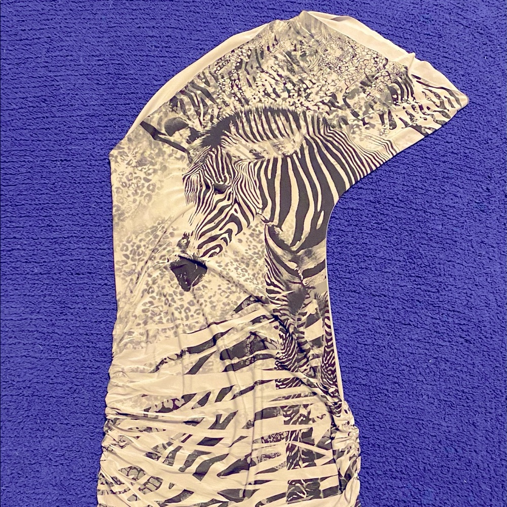 One shoulder unique dress in zebra print